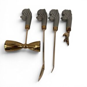 Vtg Evans 4 Pc 1950's Dog Head Bar Utensil Tool Set MCM Cocktail Party Japan